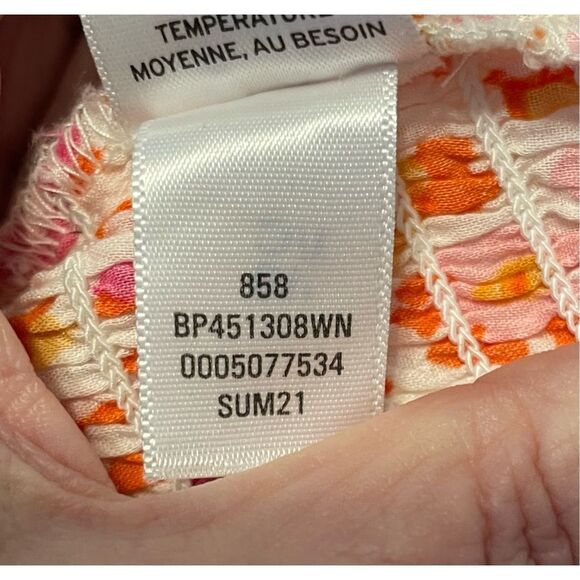 BP Sally Retro Floral Halter Top White Orange Pink V-Neck Smock Back 3X - Picture 5 of 7